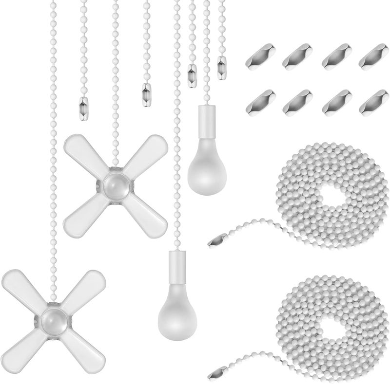 ELFCAB Ceiling Fan Pull Chain Set Including 4Pcs 12 inch 3mm Beaded Ball Fan Pull Chain Pendant Extra 8Pcs Pull Loop Connectors and 2Pcs 36 inches Fan Pull Chain Extension (White) - Image 1